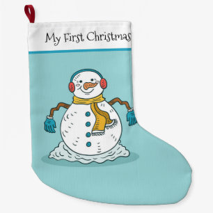 Meia De Natal Grande Meu Primeiro Boneco de Neve de Natal