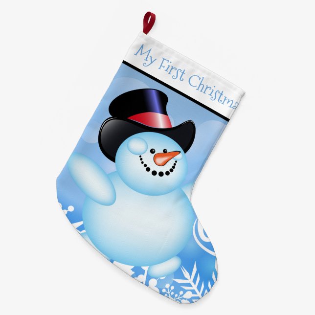 Meia De Natal Grande Meu Primeiro Natal Personalizado Snowman (Frente (Pendurada))