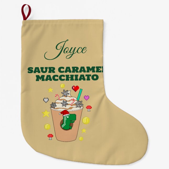 Meia De Natal Grande Mikitiez Trex dinossaur icedcafé caramelo xmas (Frente)