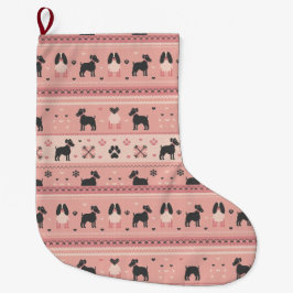 Meia De Natal Grande Minimal Scandinavian Pink Dog Christmas Stocking