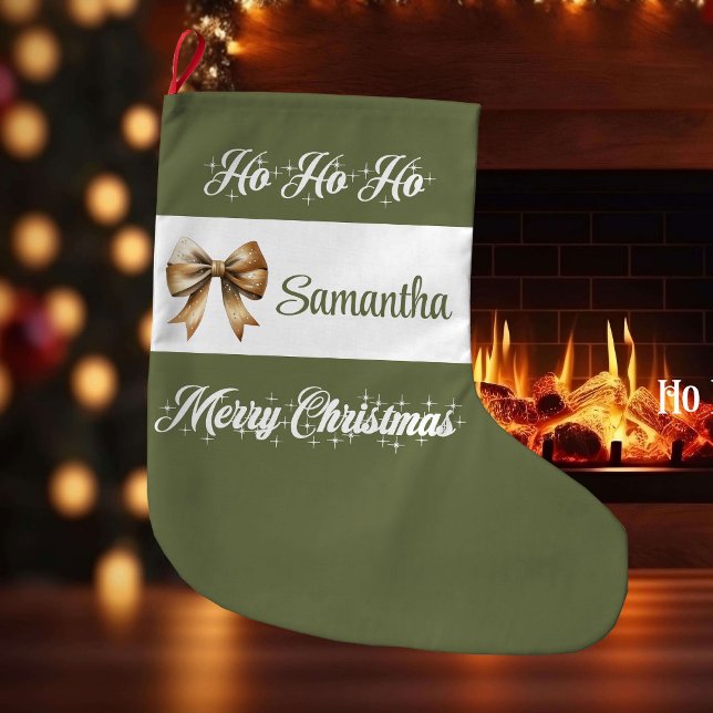 Meia De Natal Grande Minimalist Earthy Christmas Stocking Name (Minimalist Earthy Christmas Stocking Name)