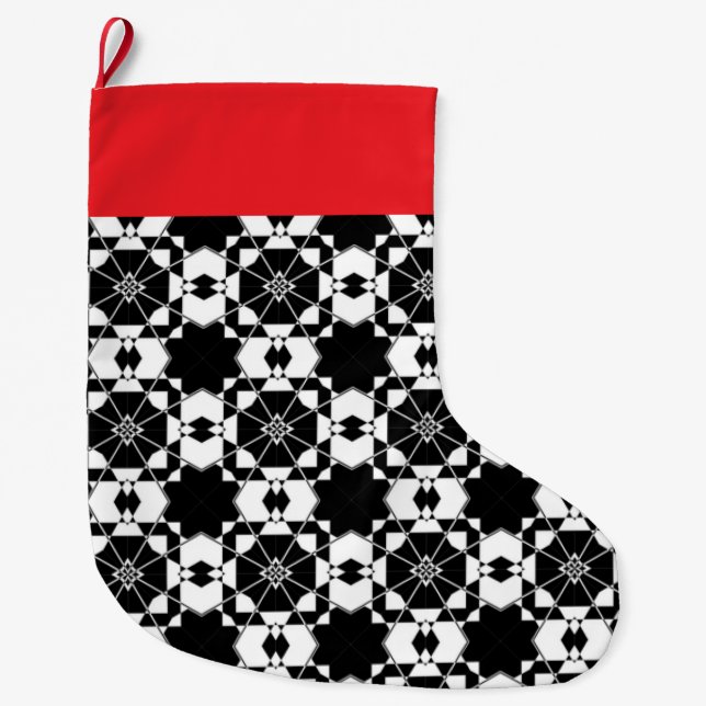 Meia De Natal Grande Minimalist retro check pattern – Monochrome design (Frente)
