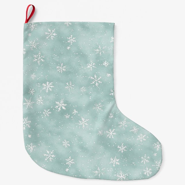 Meia De Natal Grande Mint Blue Snowflakes Christmas   (Frente)