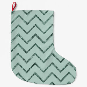Meia De Natal Grande Mint Glam Chevron Zigzag Stripes