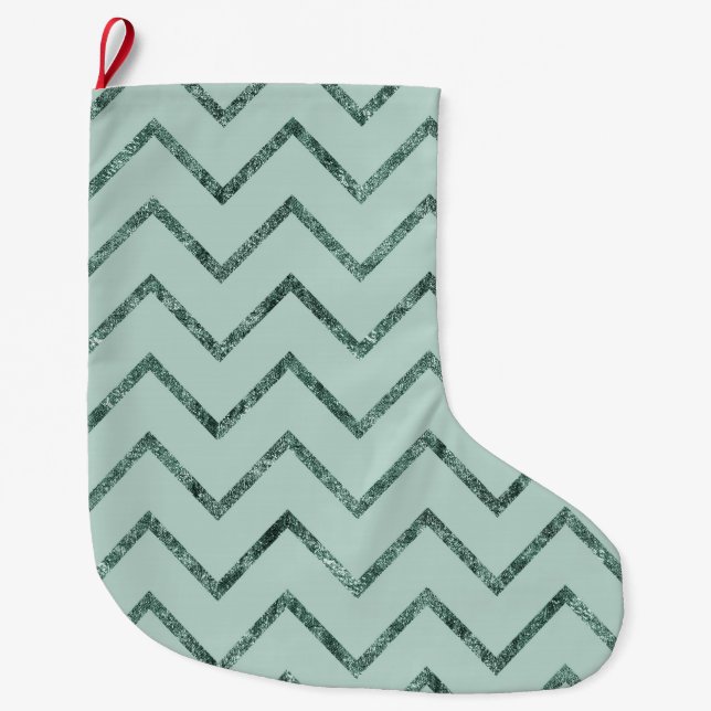 Meia De Natal Grande Mint Glam Chevron Zigzag Stripes (Frente)