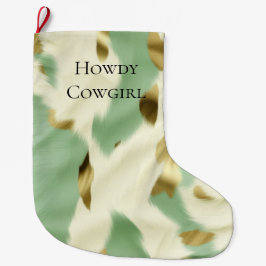 Meia De Natal Grande Mint Green Cream Dourado Cowhide