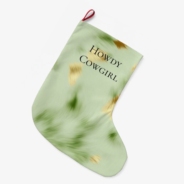 Meia De Natal Grande Mint Green Dourado Cowhide (Frente (Pendurada))