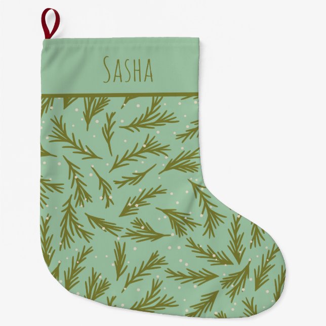 Meia De Natal Grande Mint Green Evergreen - Natal Personalizado (Frente)