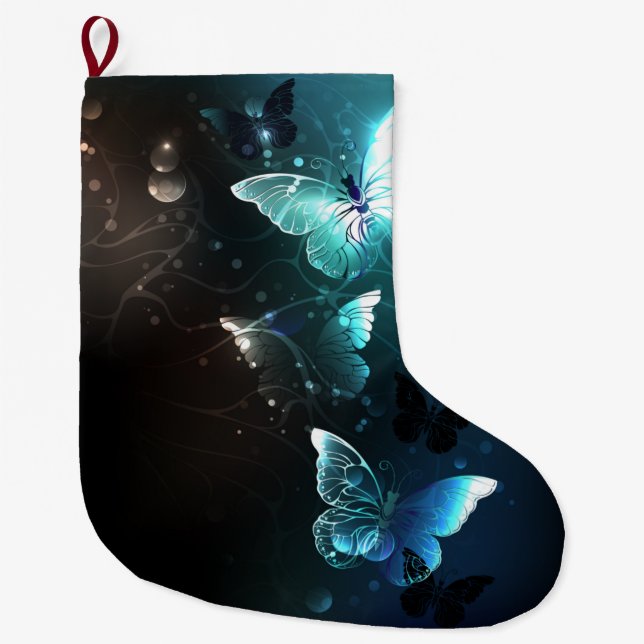 Meia De Natal Grande Mint Night Butterflies (Frente)
