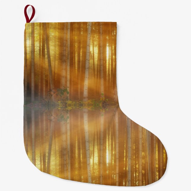 Meia De Natal Grande Misty Forest Scene (Frente)