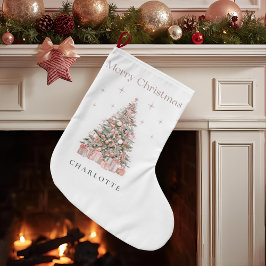 Meia De Natal Grande Modern Blush Christmas Tree Personalized Stocking