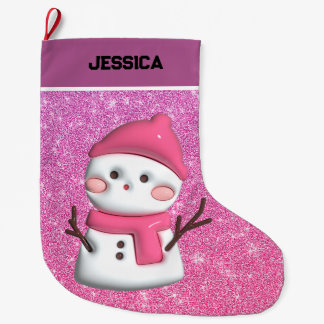 Meia De Natal Grande Modern Cute Pink Christmas Snowman