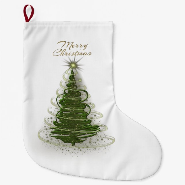 Meia De Natal Grande Modern Green Spiral Christmas tree stockings  (Frente)