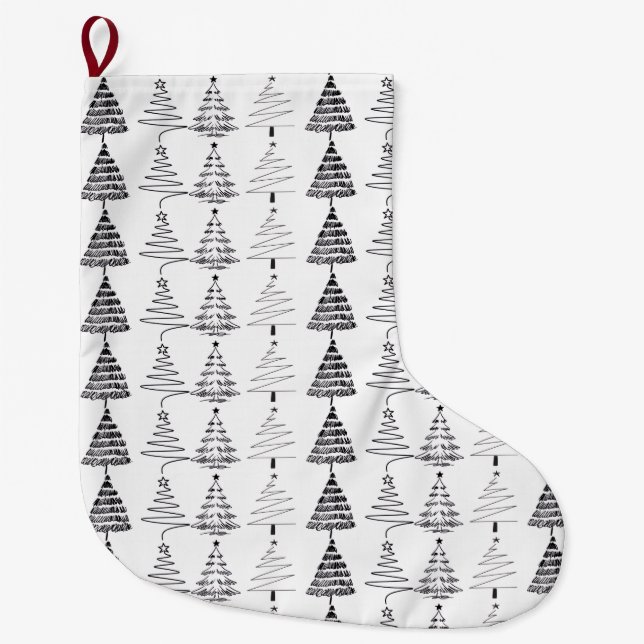 Meia De Natal Grande Modern Minimalist Christmas Trees Doodles (Frente)
