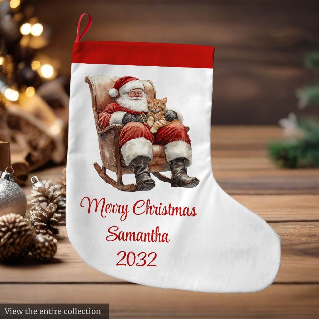 Meia De Natal Grande Modern Santa Claus Simple Script Font Stocking (Modern Santa Claus Simple Script Font Stocking)