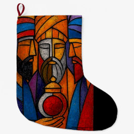 Meia De Natal Grande Modern Stained Glass Three Wise Men in English
