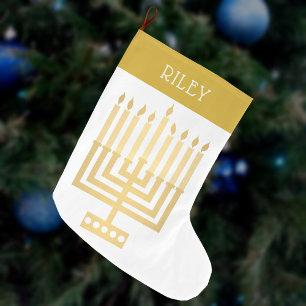 Meia De Natal Grande Moderno elegante goldtone de Hanukkah Menorah