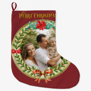 Meia De Natal Grande Moldura de Foto Personalizada e Grinalda de Natal 