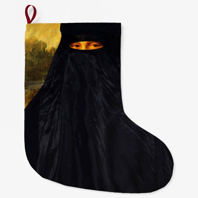 Meia De Natal Grande Mona Lisa escondida atrás do Burqa (Frente)