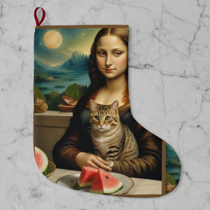 Meia De Natal Grande Mona Lisa & seu gato - Vibrações de verão \