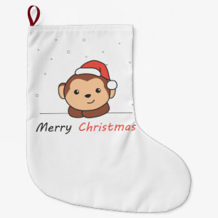 Meia De Natal Grande Monkey Christmas Snow Winter Animals Monkeys