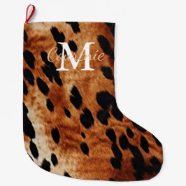 Meia De Natal Grande Monograma de Cowhide Brown