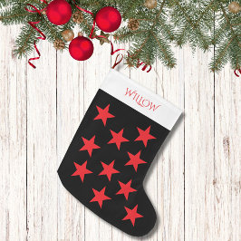 Meia De Natal Grande Monograma moderno de padrão preto e vermelho