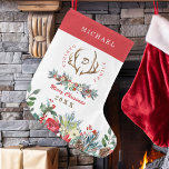 Meia De Natal Grande Monograma sazonal da família Elegante<br><div class="desc">Rastreadores elegantes russos e família monofórica floral sazonal de cor-de-água personalizada modelo de estocagem tradicional festiva de Natal feliz com texto totalmente editável.             Fácil de personalizar com seu nome de família,  inicial,  texto,  ano e nome próprio.</div>