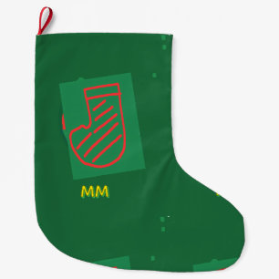 Meia De Natal Grande Monograma Verde