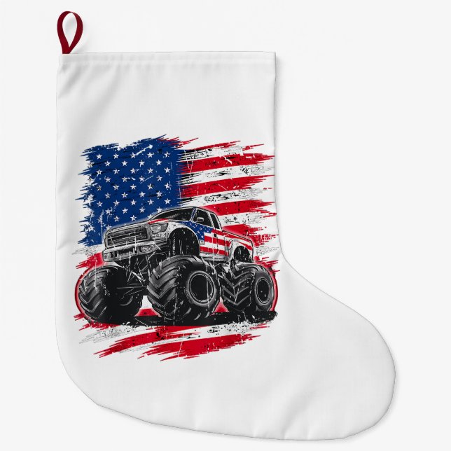 Meia De Natal Grande Monster Truck EUA Flag American (Frente)