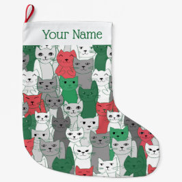 Meia De Natal Grande Muitos Gatos Vermelhos Design de Natal