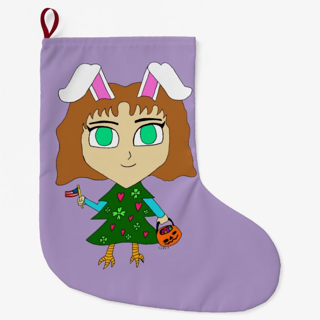 Meia De Natal Grande Multi Feriado Chibi (Frente)