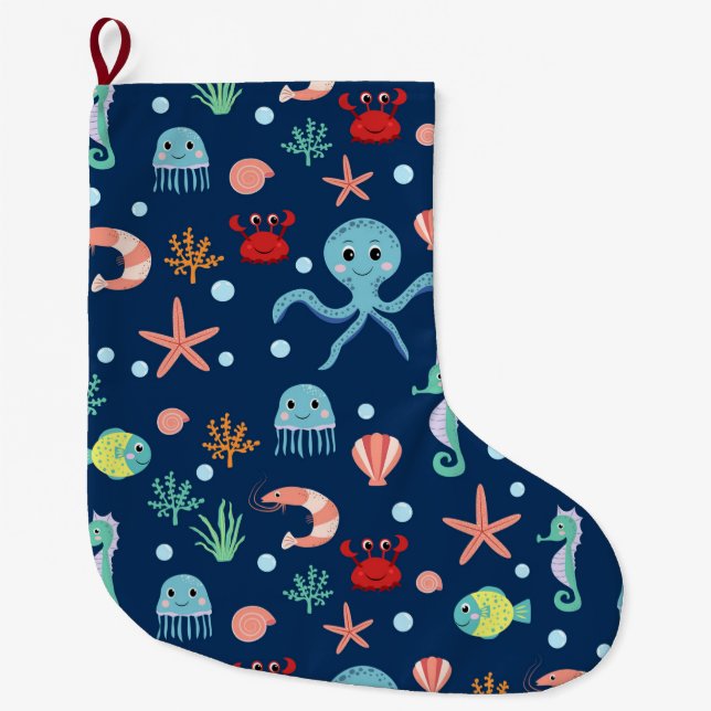Meia De Natal Grande Mundo do Mar (Frente)