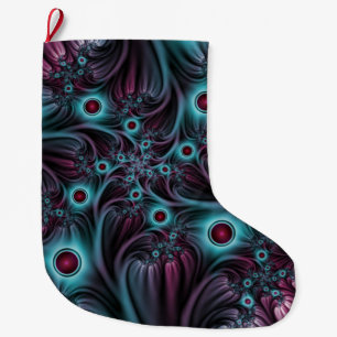 Meia De Natal Grande Na Profundidade da Arte Fractal Abstrato Azul Cor-