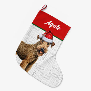 Meia De Natal Grande Natal Airedale Terrier Nome Woof Background