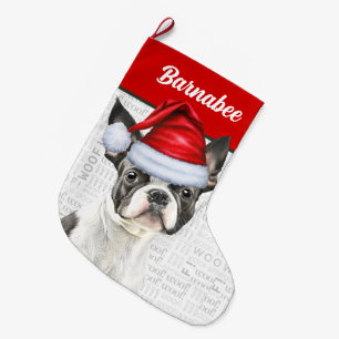 Meia De Natal Grande Natal Boston Terrier Name Woof Background