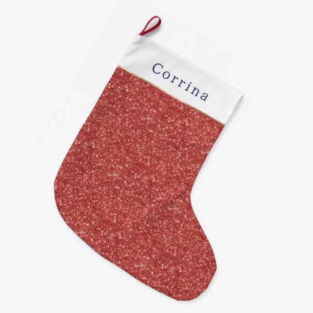 Meia De Natal Grande Natal Brilhante com Glitter Vermelho (Frente (Pendurada))