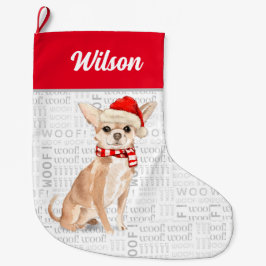 Meia De Natal Grande Natal Chihuahua com nome de cão
