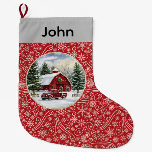 Meia De Natal Grande Natal Country Vintage Customizável