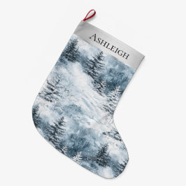 Meia De Natal Grande Natal das Árvores Brancas Silver Azuis