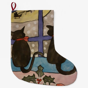 Meia De Natal Grande Natal de Gato Negro