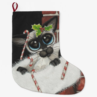 Meia De Natal Grande Natal de Gato Siamês estacionando arte por Bihrle