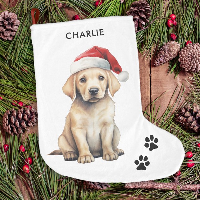 Meia De Natal Grande Natal do Cão Personalizado do Labrador Amarelo (Criador carregado)