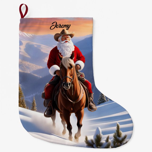 Meia De Natal Grande Natal do Cavalo Andando do Papai Noel (Frente)