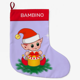 Meia De Natal Grande Natal duende fofo em azul pervinca