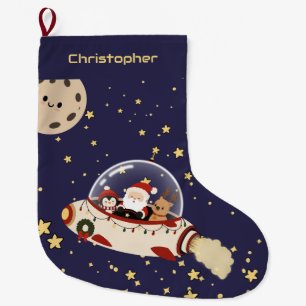 Meia De Natal Grande Natal Espaçonave Personalizada do Papai Noel