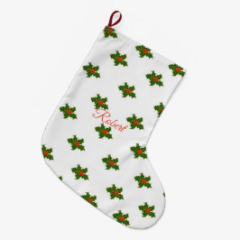 Meia De Natal Grande Natal Holly Pattern