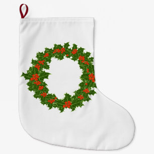 Meia De Natal Grande Natal Holly Wreath