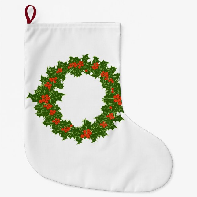 Meia De Natal Grande Natal Holly Wreath (Frente)