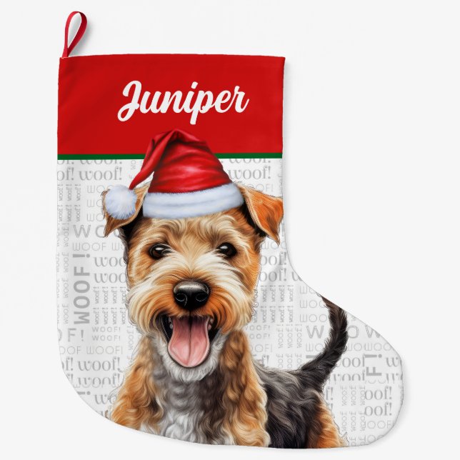 Meia De Natal Grande Natal Lakeland Terrier Nome Wooground (Frente)